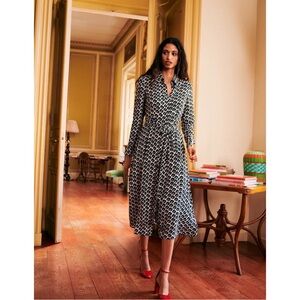 Boden Kate Midi Shirt Dress in Black Reverie Pattern